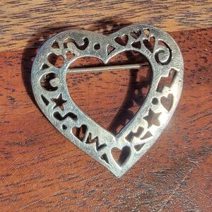 Vintage REO Sterling Cut Out Hearts And Stars Heart Brooch Or Pendant